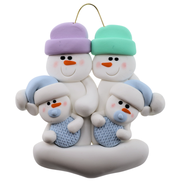 Twin Baby Snowman Family Christmas Ornament - Blue (New Colours)