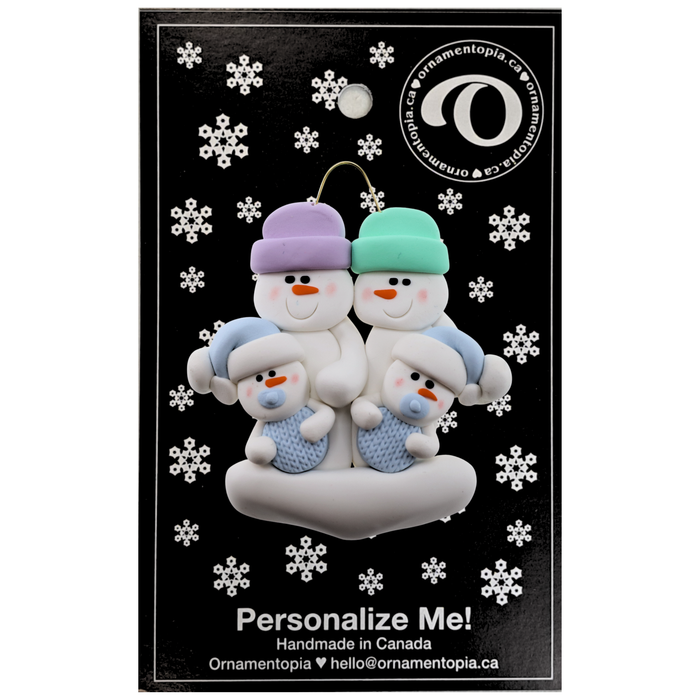 Twin Baby Snowman Family Christmas Ornament - Blue (New Colours)
