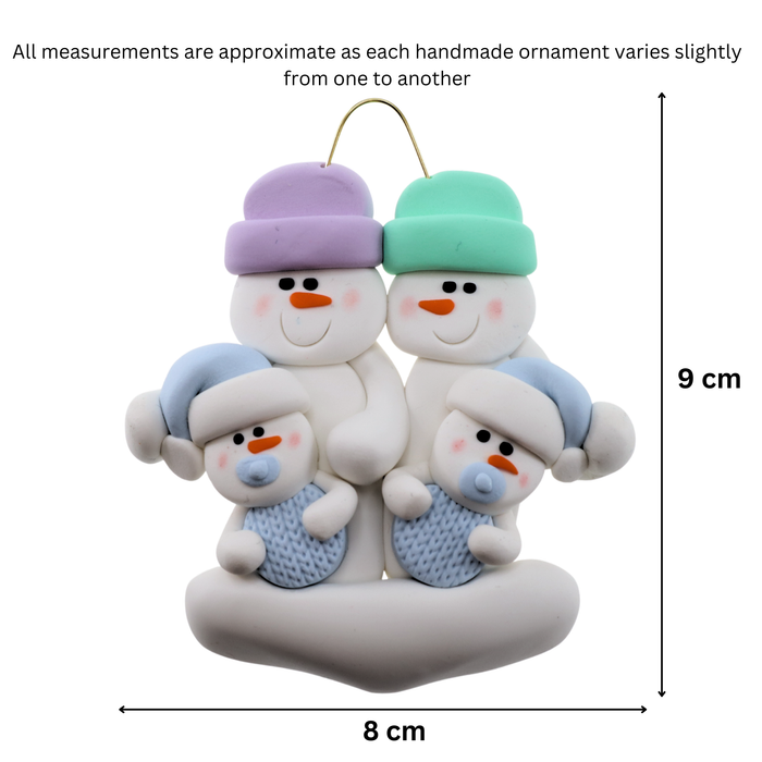 Twin Baby Snowman Family Christmas Ornament - Blue (New Colours)