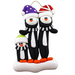 Family ornament with 3 black and white penguins in colourful festive hats.