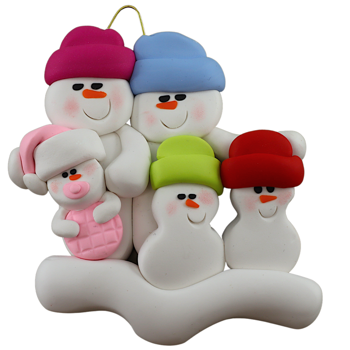 Pink Baby Family of 5 Christmas Ornament