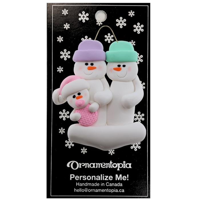 Pink Baby Family of 3 Christmas Ornament (New Colours)
