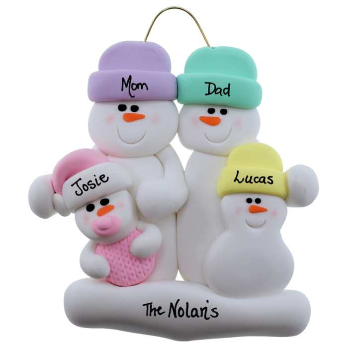 Pink Baby Family of 4 Christmas Ornament (New Colours)