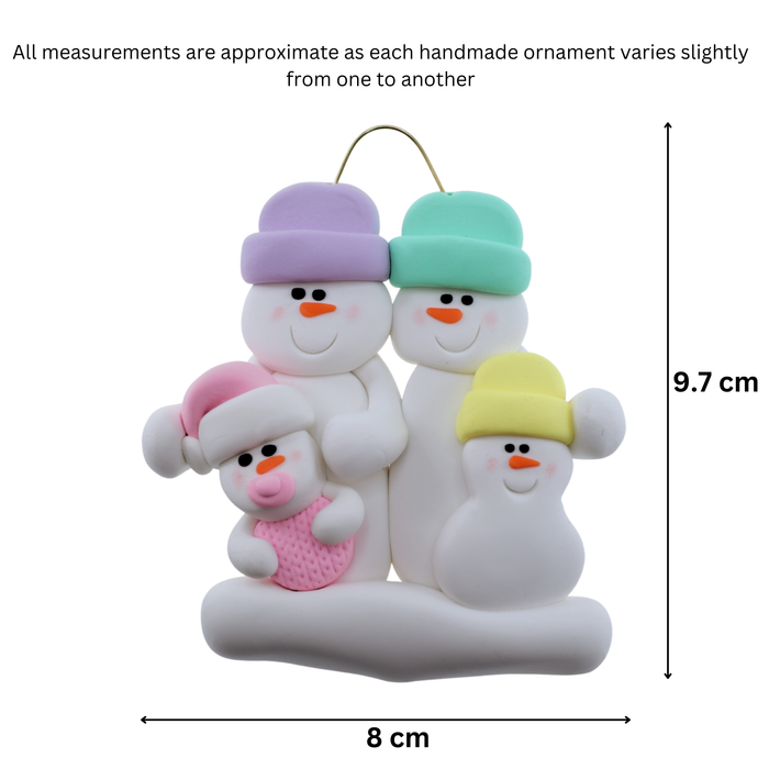 Pink Baby Family of 4 Christmas Ornament (New Colours)