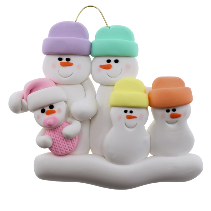 Pink Baby Family of 5 Christmas Ornament (New Colours)