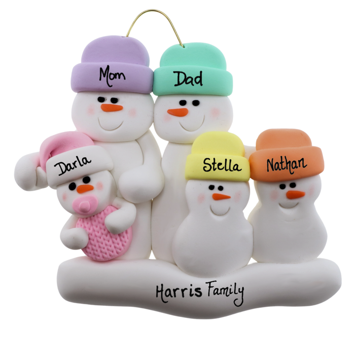 Pink Baby Family of 5 Christmas Ornament (New Colours)