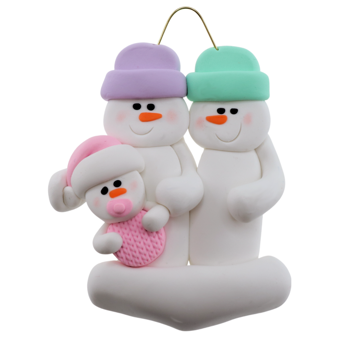 Pink Baby Family of 3 Christmas Ornament (New Colours)