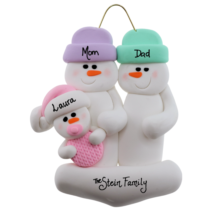 Pink Baby Family of 3 Christmas Ornament (New Colours)