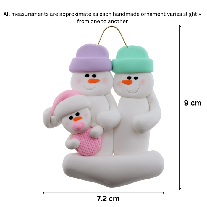 Pink Baby Family of 3 Christmas Ornament (New Colours)
