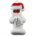 Ornament of white snowman in red hat and sunglasses holding a movie script.