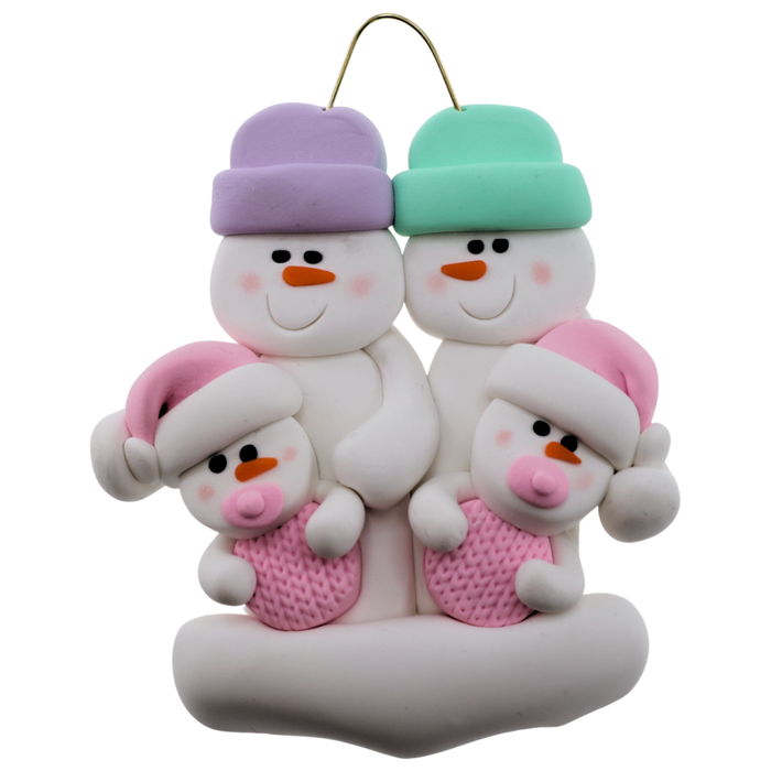 Twin Baby Snowman Family Christmas Ornament - Pink (New Colours)