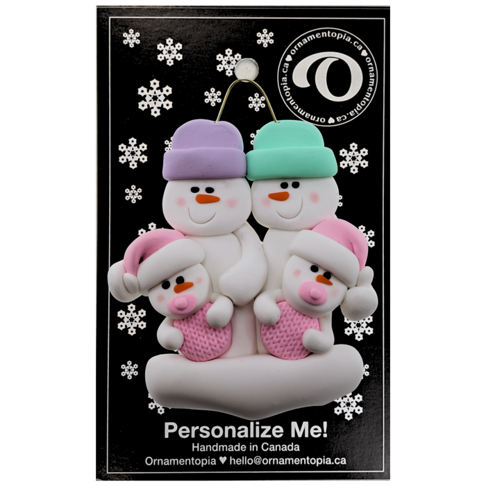 Twin Baby Snowman Family Christmas Ornament - Pink (New Colours)