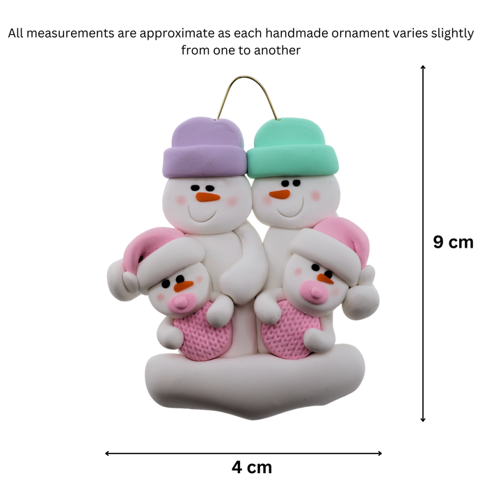 Twin Baby Snowman Family Christmas Ornament - Pink (New Colours)
