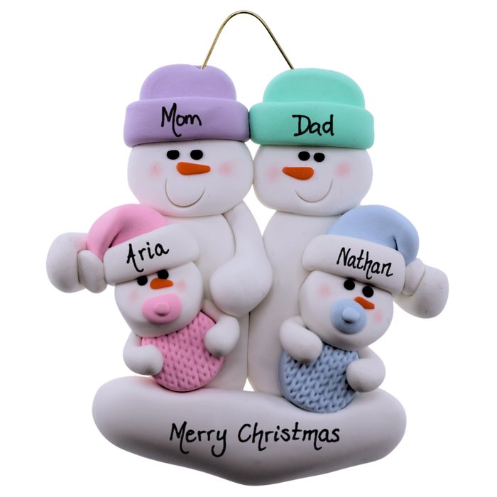 Twin Baby Snowman Family Christmas Ornament Blue & Pink (new colors)
