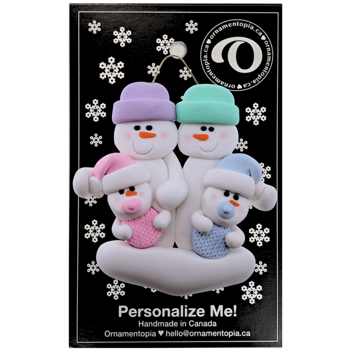 Twin Baby Snowman Family Christmas Ornament Blue & Pink (new colors)