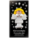 Angel wearing white with blonde hair ornament, on display backing card.