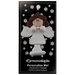 Angel wearing white with brown hair ornament, on display backing card.