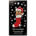 Ornament of bear head poking out of a red stocking, on display backing card.