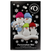 Family ornament with 2 large, 2 small, and 1 infant snowman in blue, on display backing card.