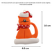 Ornament of orange cat in red and white polka dot Christmas hat and scarf, graphed to show size (6.5x10cm).