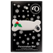 Ornament of dog bone with holly and paw print, on display backing card.