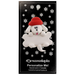 Ornament of white dog in red hat hanging on a white bone, on display backing card.