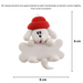 Ornament of white dog in red hat hanging on a white bone, graphed to show size (6x8cm).