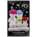 Family ornament with 4 snowmen in bright hats, one pregnant, on display backing card.