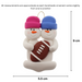 Family ornament with 2 white snowmen in bright hats with a football, graphed to show size.
