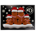 Family ornament with 4 brown gingerbread figures in red Christmas hats, on display backing card.
