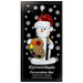 Ornament of white snowman in red hat holding a paint palette and paintbrush, on display backing card.