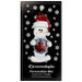 Ornament of white snowman in red hat holding a beer bottle cap, on display backing card.