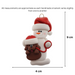 Ornament of white snowman in red hat holding a brown dog on a leash, graphed to show size (4x9cm).