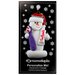 Ornament of white snowman in red hat holding a toothbrush and toothpaste, on display backing card.