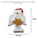 Ornament of white snowman in red hat with angel wings and a golden star, graphed to show size (4.5x9cm).