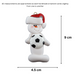 Ornament of white snowman in red hat holding a soccer ball, graphed to show size (4.5x9cm).