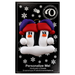 A couple’s ornament of two penguins in colourful hats, on display backing card.
