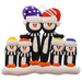 Family ornament with 6 black and white penguins in colourful festive hats.