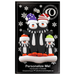 Family ornament with 4 black and white penguins in colourful festive hats, on display backing card.