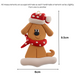 Ornament of tan dog in a red and white polka dot Christmas hat and scarf, graphed to show size (6x10.5cm).