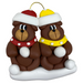 A couple’s ornament of two brown bears in polka dot scarves and hats.