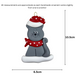 Ornament of grey cat in red and white polka dot Christmas hat and scarf, graphed to show size (6.5x10.5cm).