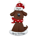 Ornament of brown dog in a red and white polka dot Christmas hat and scarf, personalized with name.