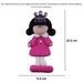 Pink princess with crown and black hair ornament, graphed to show size (5.5x10.5cm).