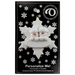 Family ornament with 2 white snowmen stacked on top of a glitter white snowflake, on display backing card.