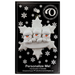 Family ornament with 3 white snowmen stacked on top of a glitter white snowflake, on display backing card.