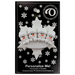 Family ornament with 4 white snowmen stacked on top of a glitter white snowflake, on display backing card.